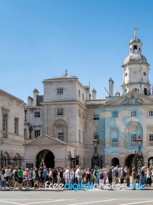 Lifeguards On Duty In Whitehall Watched By A Crowd Of Tourists Stock Photo