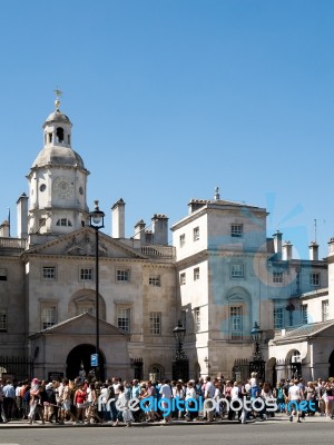 Lifeguards On Duty In Whitehall Watched By A Crowd Of Tourists Stock Photo