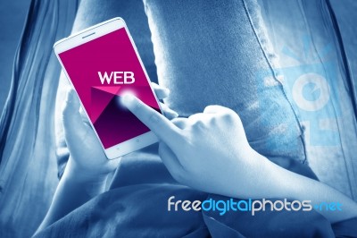 Lifestyle Concept Of Women Using Smartphone,person Surfing On Internet,person Using An Internet Application Stock Photo