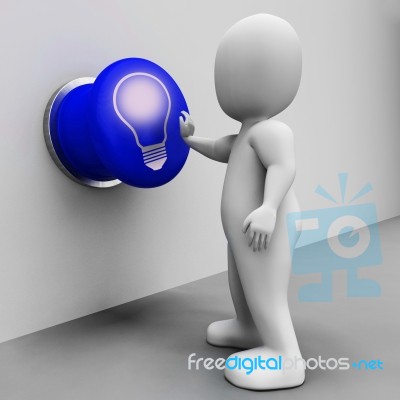 Light Bulb Button Shows Lit Up Or Bright Idea Stock Image