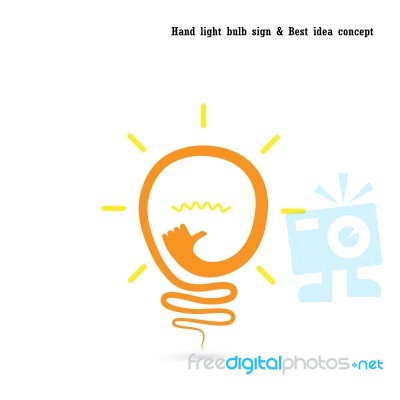 Light Bulb Logo Design With Small Hand Stock Image