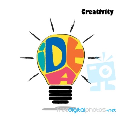 Light Bulb Sketch With Concept Of Idea. Doodle Hand Drawn Sign Stock Image