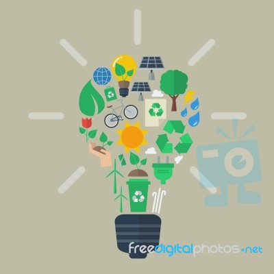 Light Bulb With Colorful Eco Icons Stock Image