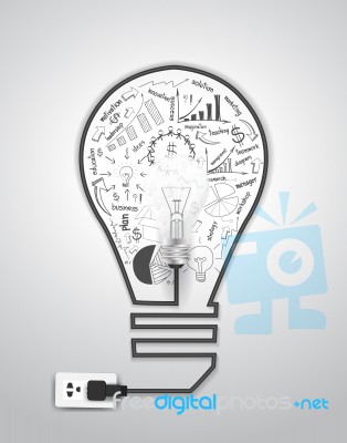 Light Bulb With Drawing Business Plan Strategy Concept Idea Stock Image