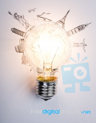 Light Bulb With Drawing Graph Stock Photo