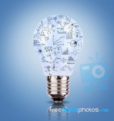 Light Bulb With Drawing Graph Inside Stock Photo