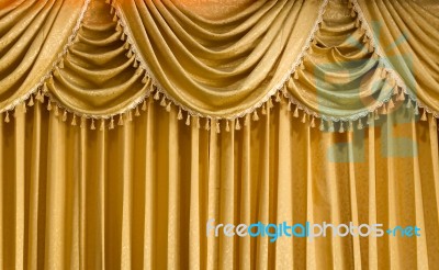 Light Gold Fabric Curtain Stock Photo