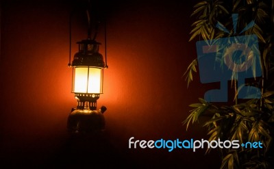 Light Lantern On The Wall Stock Photo