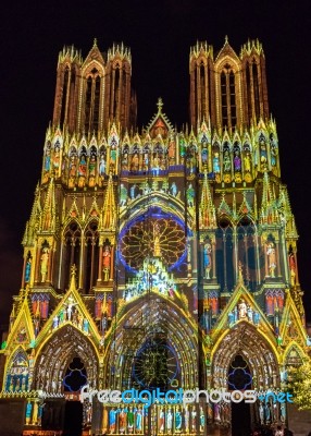 Light Show At Reims Cathedral In Reims France On September 12, 2… Stock Photo