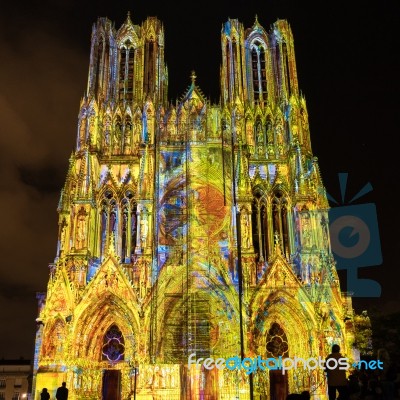 Light Show At Reims Cathedral In Reims France On September 12, 2… Stock Photo