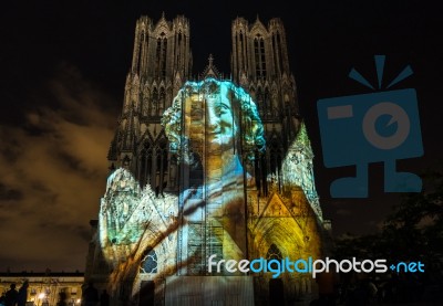 Light Show At Reims Cathedral In Reims France On September 12, 2… Stock Photo