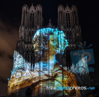 Light Show At Reims Cathedral In Reims France On September 12, 2… Stock Photo