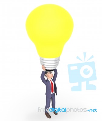 Lightbulb Character Represents Power Source And Businessman 3d R… Stock Image