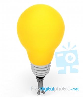 Lightbulb Character Represents Powered Invention And Glowing 3d Stock Image