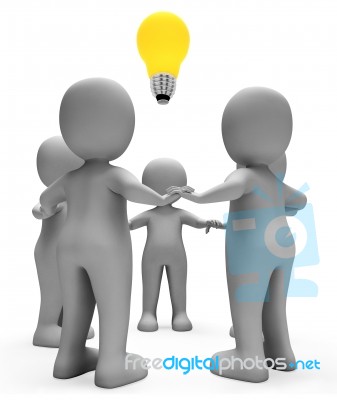 Lightbulb Characters Indicates Power Source And Combined 3d Rend… Stock Image