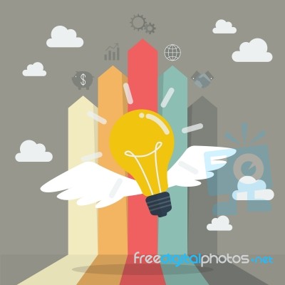 Lightbulb Flying With Arrow Bar Chart Stock Image