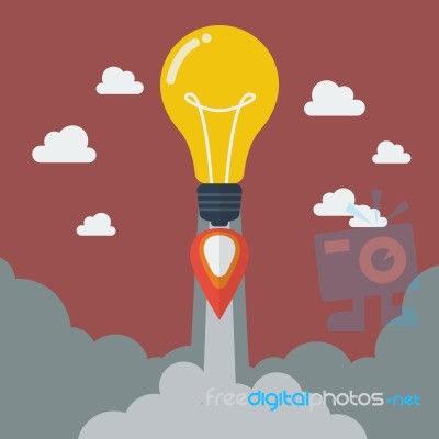 Lightbulb Idea Rocket Stock Image