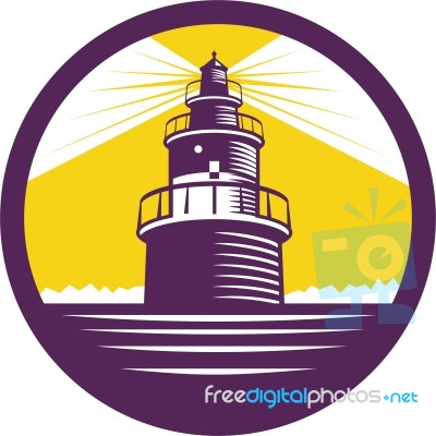 Lighthouse Circle Woodcut Stock Image