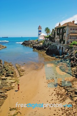 Lighthouse In Cascais Stock Photo