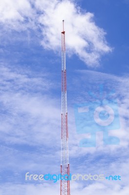 Lightning Rod Antenna Repeater Tower On Blue Sky Stock Photo