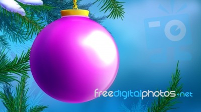 Lilac Christmas Ball Over Blue Background Stock Image