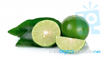 Lime And Leaves Isolated On The White Background Stock Photo