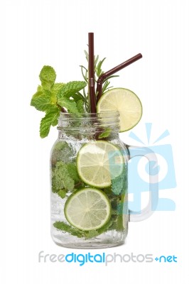 Lime Soda Mint Rosemary Fresh Drink Summer Isolated Stock Photo