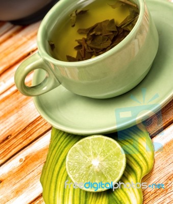 Lime Tea Refreshment Shows Drinks Limes And Fruits Stock Photo