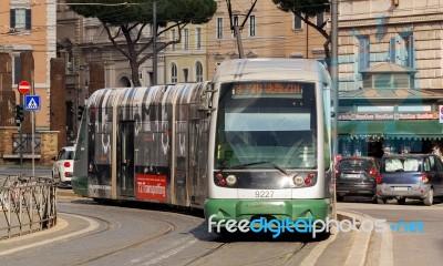 Line 8 Tram Moving In Rome Stock Photo