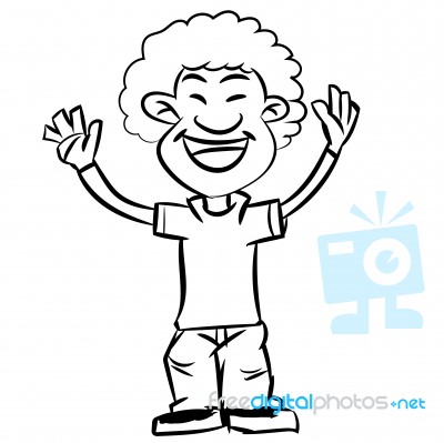 Line Drawing Cartoon Afro Boy Smiling -  Illustration Stock Image