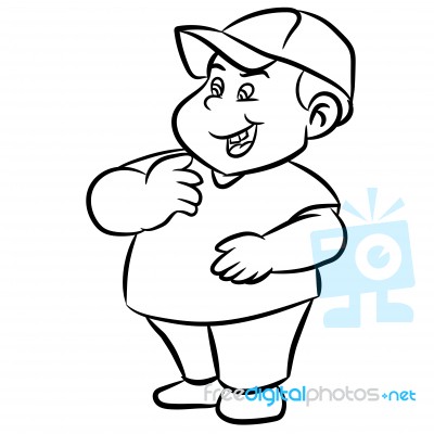 Line Drawing Cartoon Fat Boy Smiling -  Illustration Stock Image