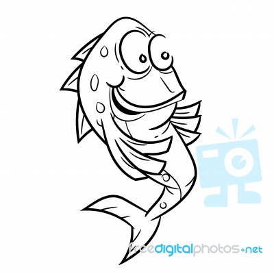 Line Drawing Of Fighting Fish Cartoon -simple Line  Stock Image