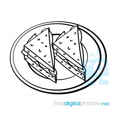 Line Drawing Of Sandwiches In Dish -simple Line  Stock Image