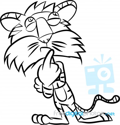 Line Drawing Tiger Be Thinking -  Illustration Stock Image