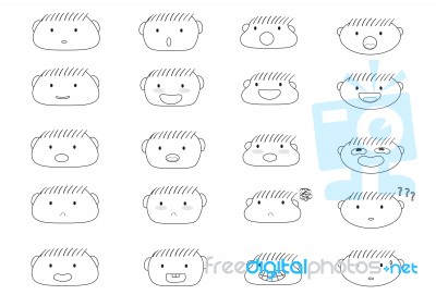 Linear Cute Boy Faces Emoji Stock Image