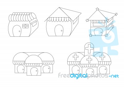 Linear Cute Cartoon Houses Stock Image