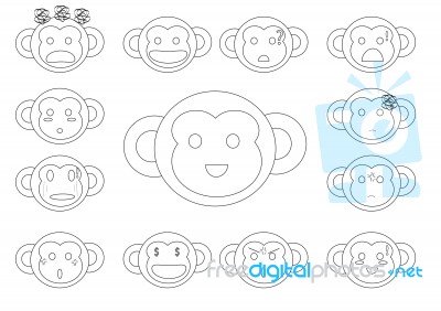 Linear Monkey Faces Emoji Stock Image