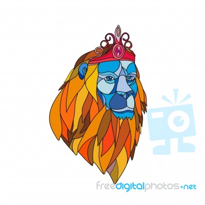 Lion Wearing Tiara Mosaic Color Stock Image