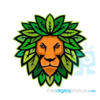 Lion With Leaves As Mane Mascot Stock Image