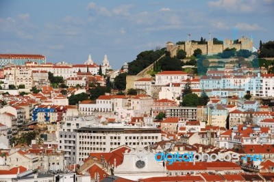 Lisbon Cityscape With Sao Jorge Castle Stock Photo