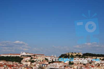 Lisbon Cityscape With Sao Jorge Castle And Gra硠church Stock Photo