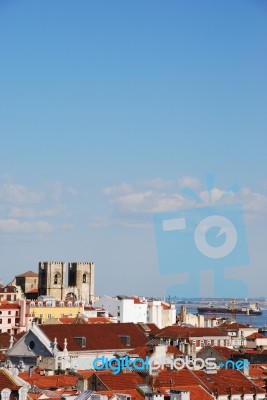 Lisbon Cityscape With S頃athedral Stock Photo