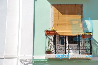 Lisbon's Traditional Window Balcony Stock Photo