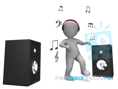 Listening Dancing Music Character Shows Loud Speakers And Songs Stock Image