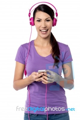 Listening My Favorite Song ! Stock Photo