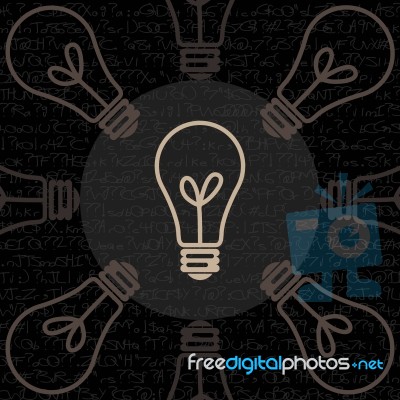 Lit Bulb Around Unlit Stock Photo