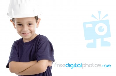 Little Architect Wearing Helmet Stock Photo