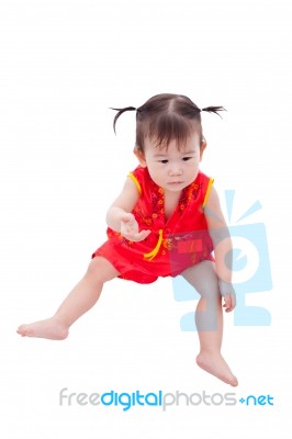 Little Asian Girl (thai) In Traditional Chinese Cheongsam Stock Photo