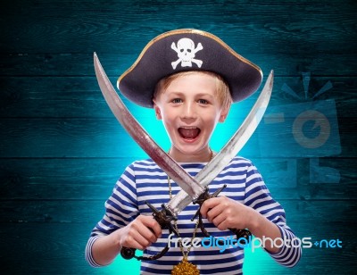 Little Boy Dressed As Pirate Stock Photo