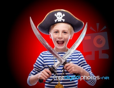 Little Boy Dressed As Pirate Stock Photo